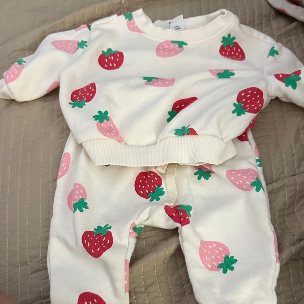 Old Navy Kids Matching Set - White with Red and Pink Strawberry Print